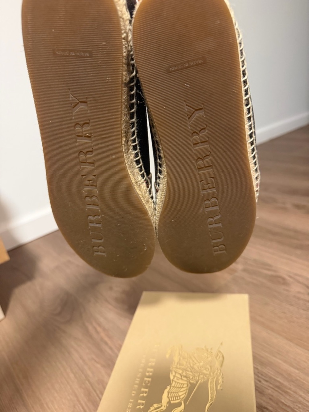 Burberry Tan, Black & Cream Canvas Espadrille Flats - Picture 5 of 6